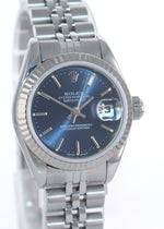 Ladies Rolex DateJust 26mm Blue Stick Fluted Bezel Steel Jubilee Watch 69174