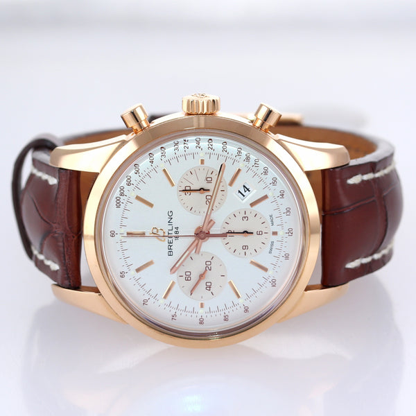 Breitling Transocean Chronograph 43mm Rose Gold Mens Watch RB0152