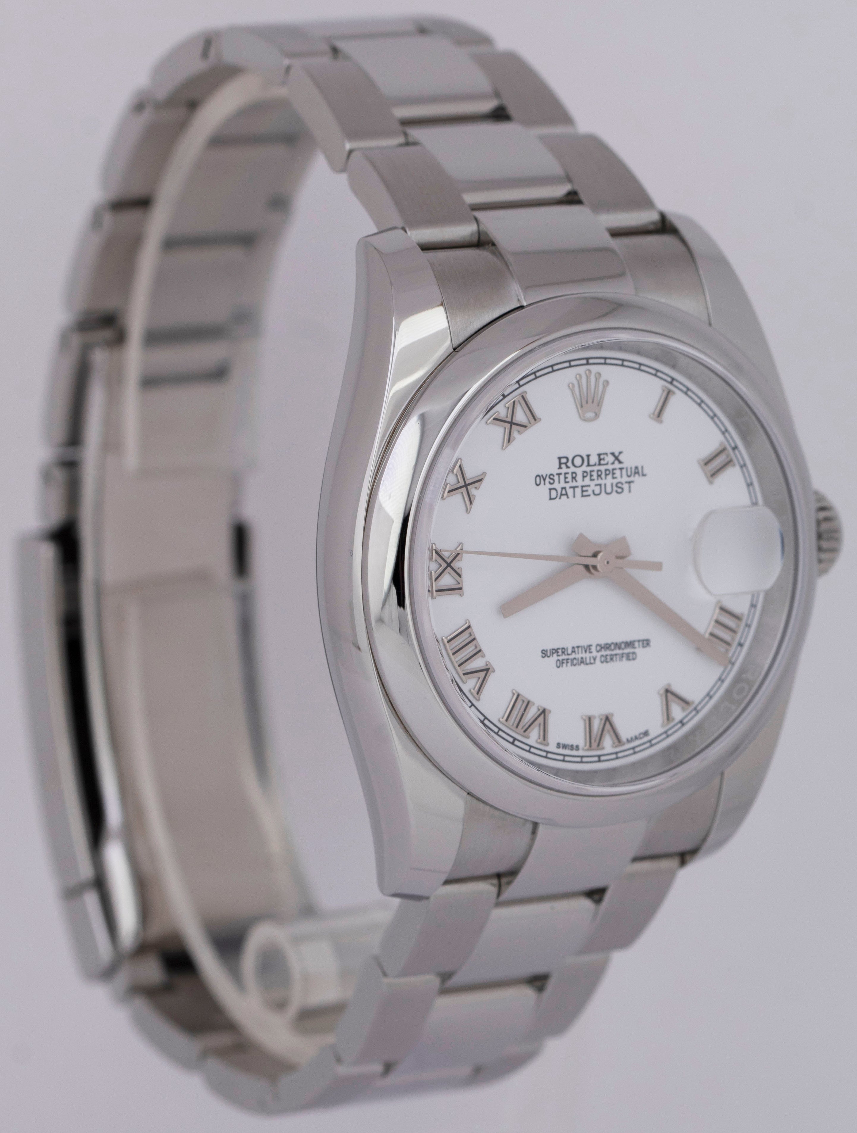 MINT PAPERS Rolex DateJust White 36mm Stainless Steel Oyster Watch 116200 B+P