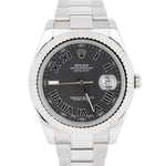 Rolex DateJust II Gray Black Roman Dial 41MM Steel 18K White Gold Watch 116334