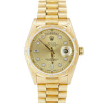 1987 Rolex Day-Date President 18038 Diamond Bark 36mm 18K Yellow Gold Watch