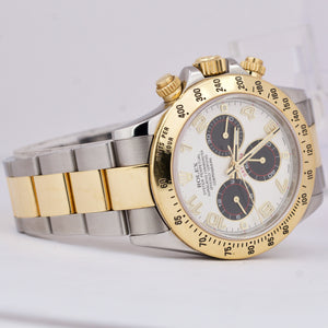 Rolex Daytona Cosmograph 40mm IVORY PANDA RACING 18K Gold Steel Watch 116523 BOX