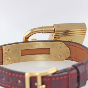 Ladies Hermes Kelly Gold Plated Padlock Lock Leather Band Bag Watch