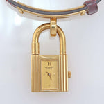 Ladies Hermes Kelly Gold Plated Padlock Lock Leather Band Bag Watch