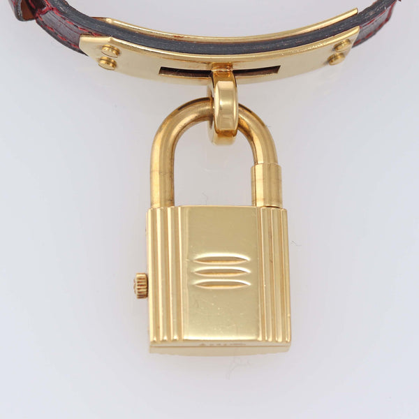 Ladies Hermes Kelly Gold Plated Padlock Lock Leather Band Bag Watch