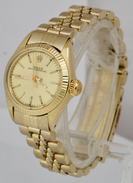 Ladies Rolex Oyster Perpetual 14K Yellow Gold Champagne Jubilee 24mm W