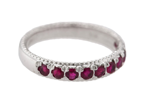 Ladies 14K White Gold 0.20ctw Ruby Stackable Wedding Anniversary Band Ring