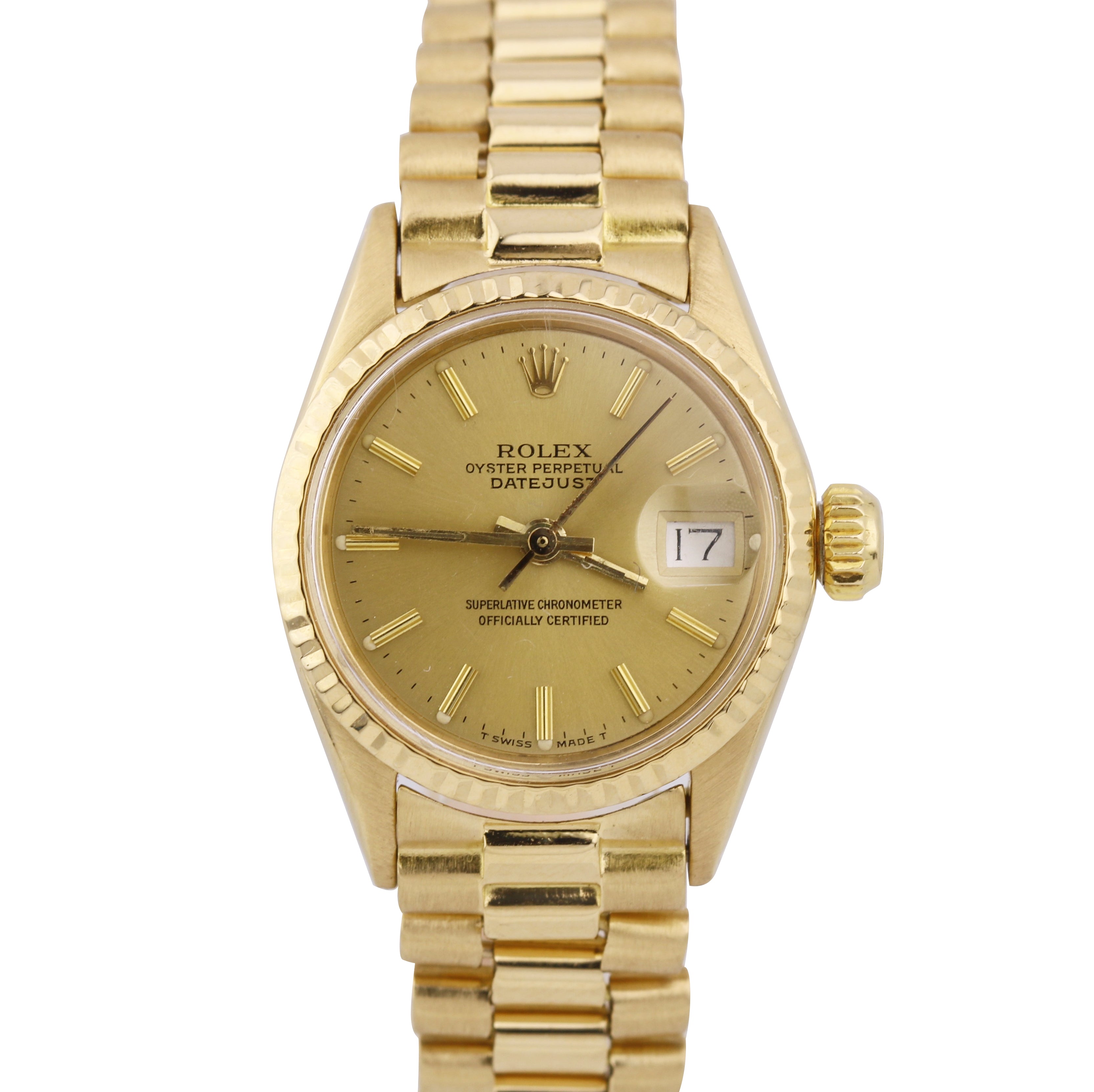 26mm Lady Rolex 18k Yellow Gold Oyster Perpetual Datejust Watch. Champagne  Dial. 18k Yellow Gold Flu