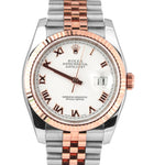 UNPOLISHED 2010 Rolex DateJust 36mm White Roman 116231 18K Rose Stainless Watch