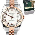 UNPOLISHED 2010 Rolex DateJust 36mm White Roman 116231 18K Rose Stainless Watch
