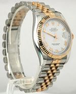UNPOLISHED 2010 Rolex DateJust 36mm White Roman 116231 18K Rose Stainless Watch