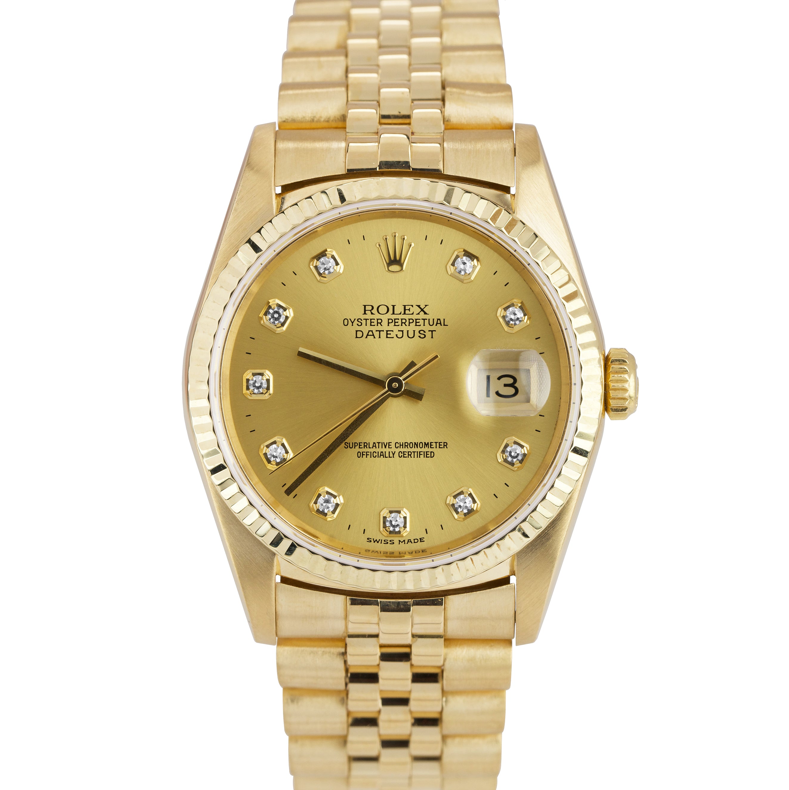 ROLEX  DATEJUST REF 16238, A YELLOW GOLD AND DIAMOND SET