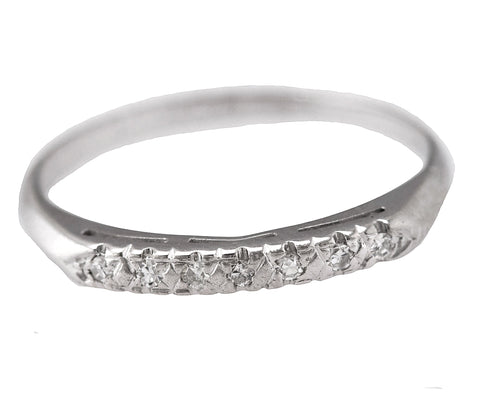 Ladies Dainty 14K White Gold 0.07ctw Diamond Stackable Anniversary Band Ring