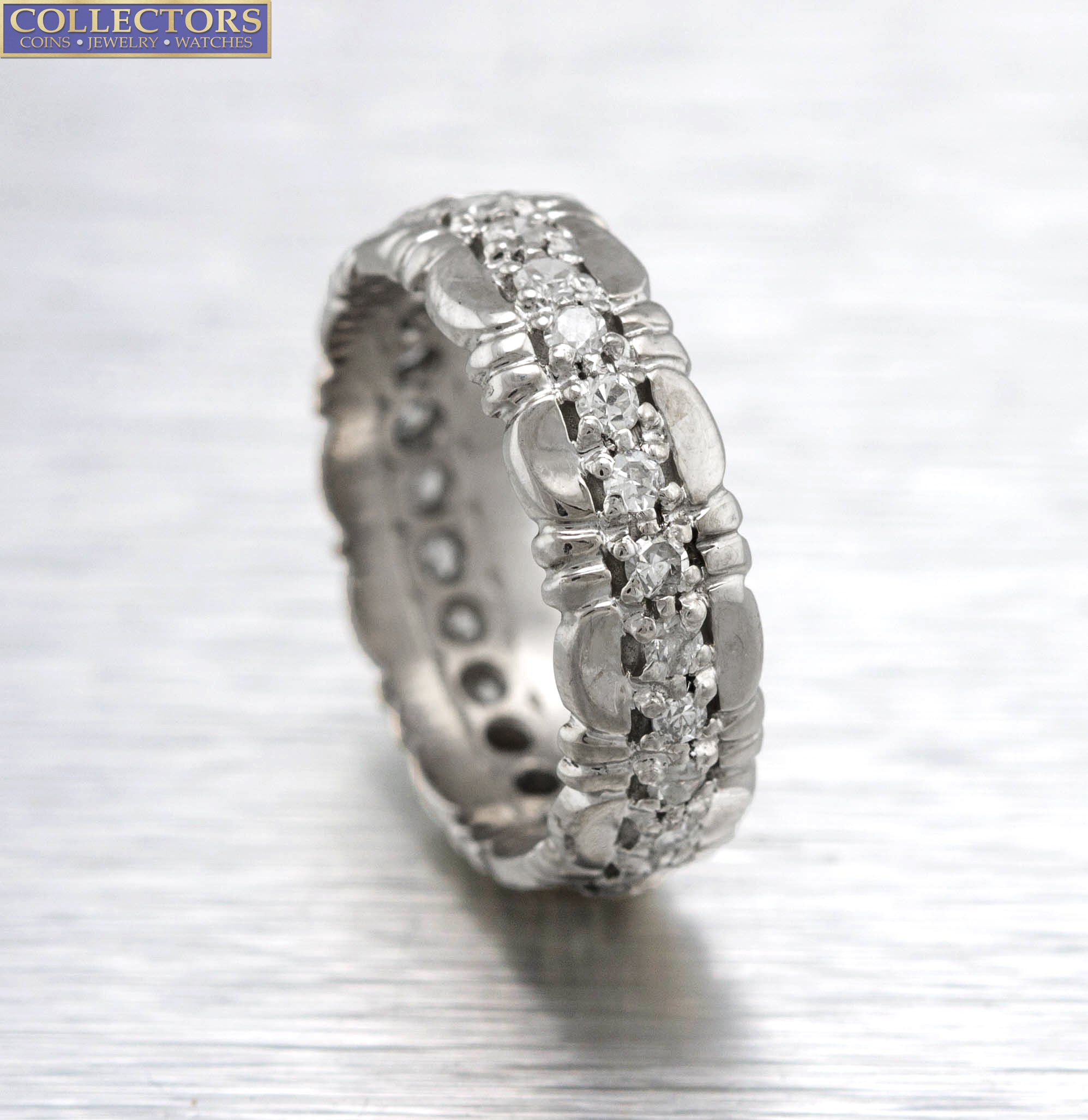 Lovely Ladies Estate 14K White Gold 0.81ctw Diamond 6mm Eternity Band Ring