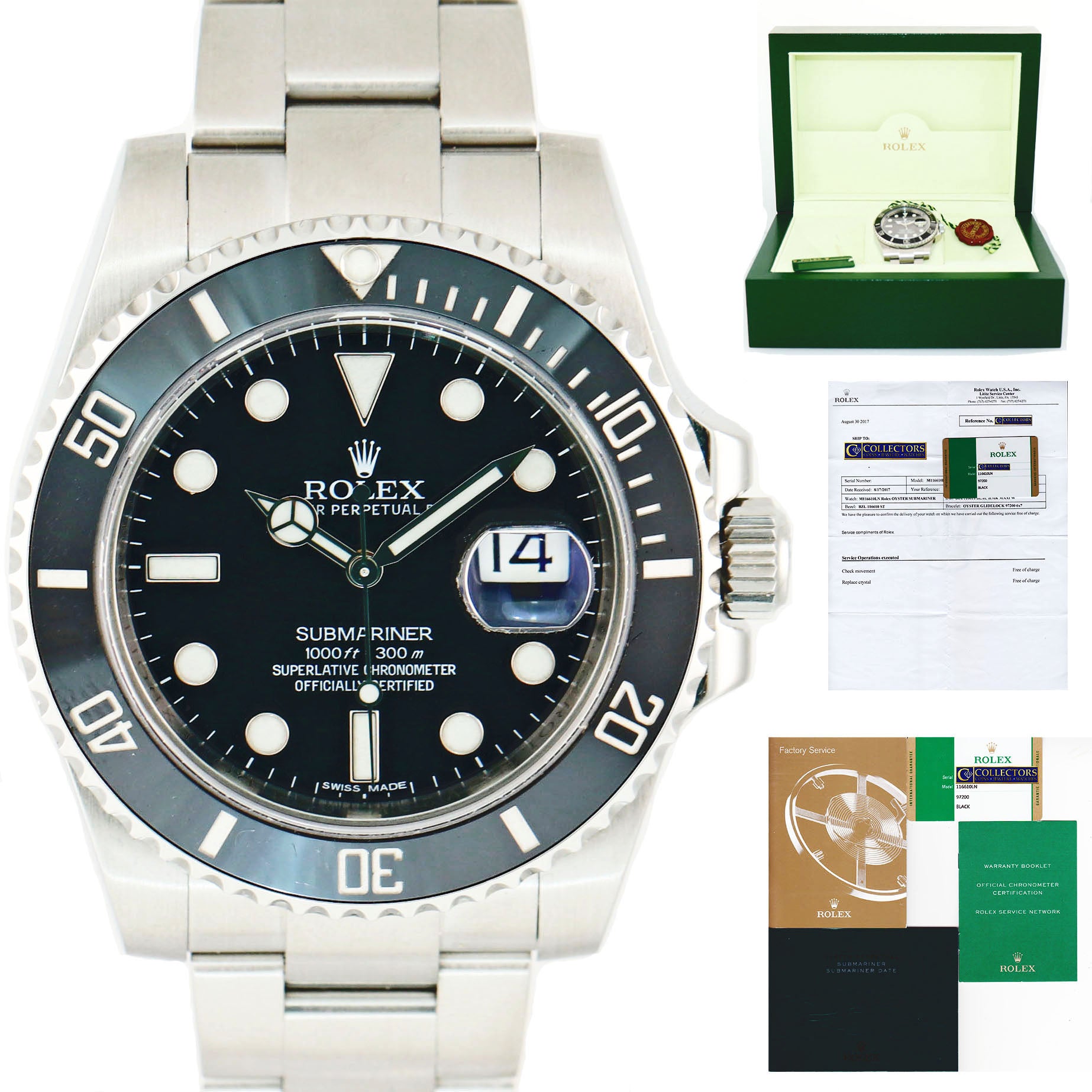 PAPERS & 2019 RSC PAPERS Rolex Submariner Date 116610 Steel Black Ceramic Watch