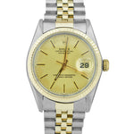 Rolex DateJust 36mm Two-Tone Yellow Gold Stainless Champagne Jubilee Watch 16013