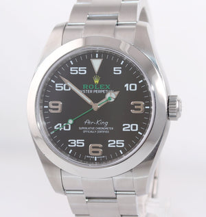 MINT 2021 Rolex Air King 116900 Black Arabic Dial 40mm Steel Green Watch Box