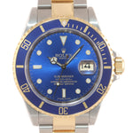 Copy of PAPERS 2009 UNPOLISHED Engraved Rehaut Rolex Submariner 16613 Gold TT Blue Watch