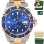 Copy of PAPERS 2009 UNPOLISHED Engraved Rehaut Rolex Submariner 16613 Gold TT Blue Watch