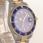 Copy of PAPERS 2009 UNPOLISHED Engraved Rehaut Rolex Submariner 16613 Gold TT Blue Watch