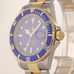 Copy of PAPERS 2009 UNPOLISHED Engraved Rehaut Rolex Submariner 16613 Gold TT Blue Watch