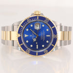 Copy of PAPERS 2009 UNPOLISHED Engraved Rehaut Rolex Submariner 16613 Gold TT Blue Watch
