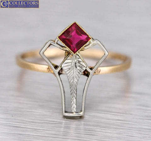 Ladies Vintage Estate 14K Yellow Gold Pink Rhodolite Gemstone Abstract Ring