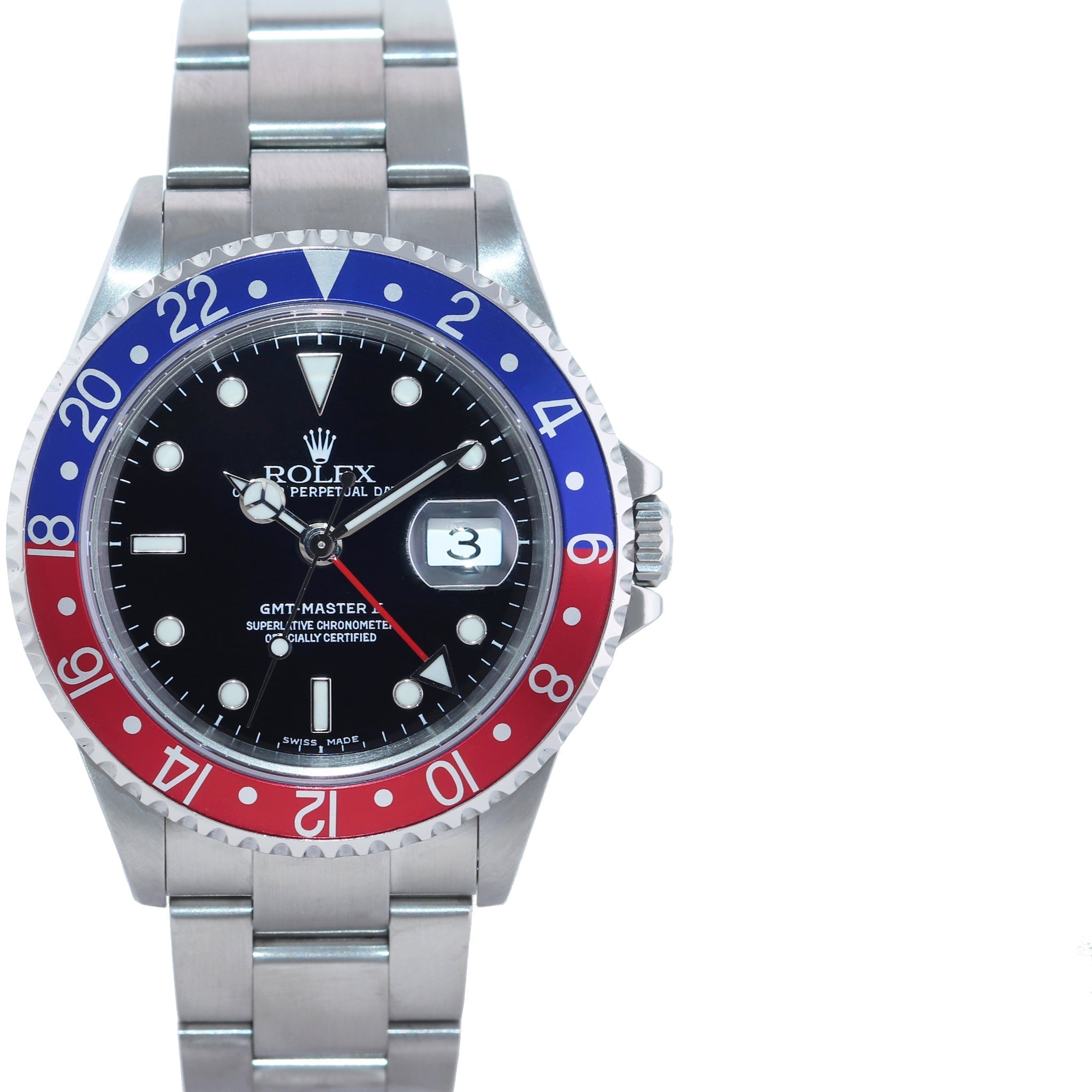 MINT 2000 Rolex GMT-Master 2 Pepsi Blue Red Steel 16710 Watch Black Watch Box