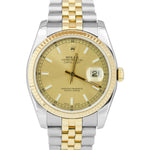 Rolex DateJust 36mm Champagne 18K Yellow Gold Two-Tone Jubilee Watch 116233