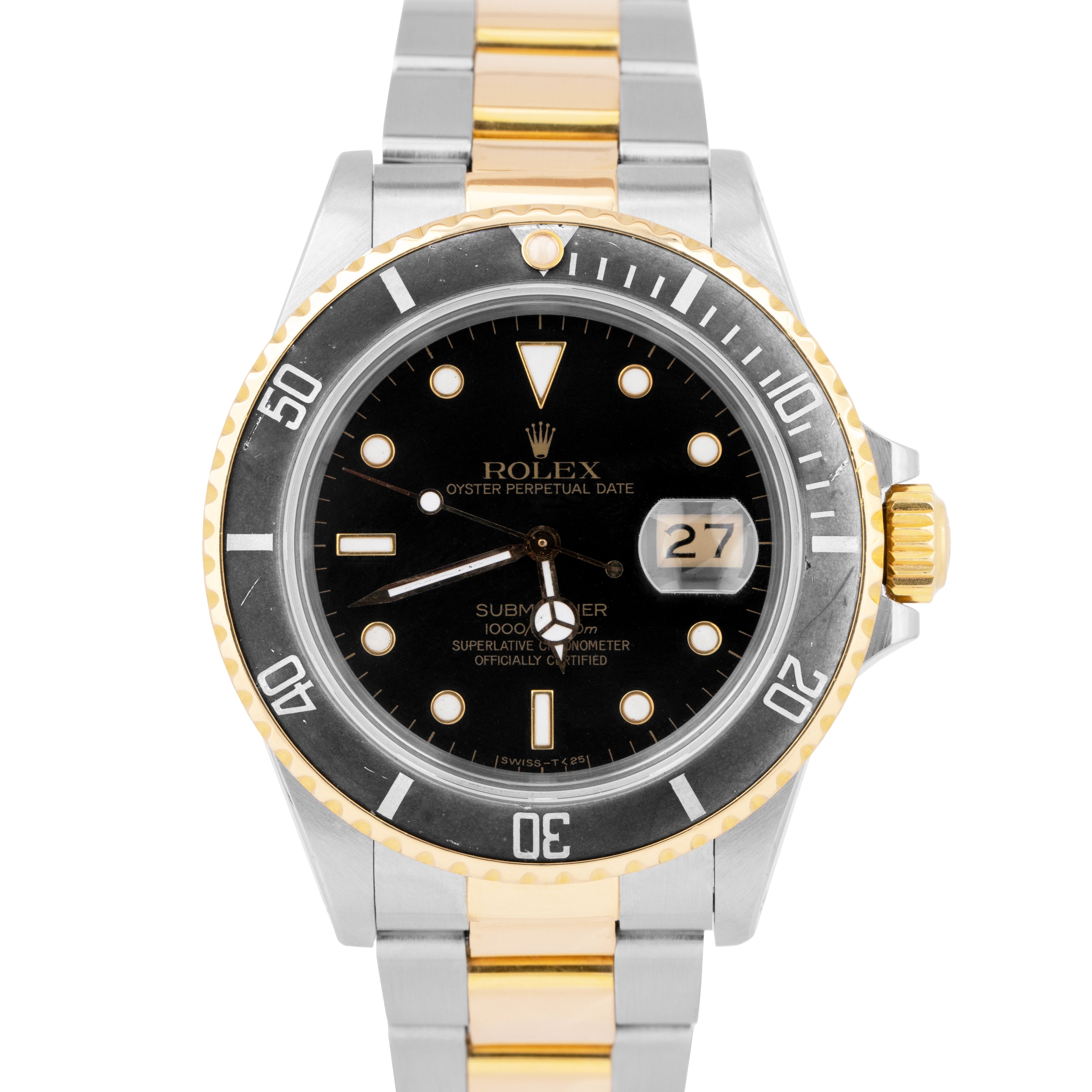 Rolex Submariner Date 18K Yellow Gold Stainless Steel Black 40mm 16803 Watch