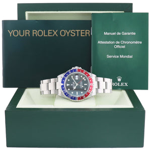 MINT 2000 Rolex GMT-Master 2 Pepsi Blue Red Steel 16710 Watch Black Watch Box