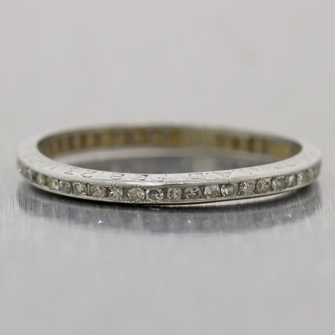 1920's Antique Art Deco Platinum Thin Engraved 0.50ctw Diamond Band Ring