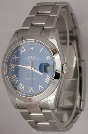 BRAND NEW 2021 Rolex DateJust 41 Blue Stainless Steel Smooth Oyster Watch 126300