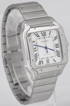 NEW Stickered Cartier Santos 42mm Automatic Stainless White 4072 Watch WSSA0018