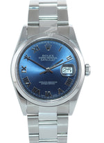 MINT 2004 Rolex DateJust 36mm 16200 Steel Blue Roman Dial Oyster Watch Box