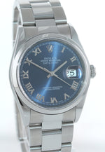 MINT 2004 Rolex DateJust 36mm 16200 Steel Blue Roman Dial Oyster Watch Box