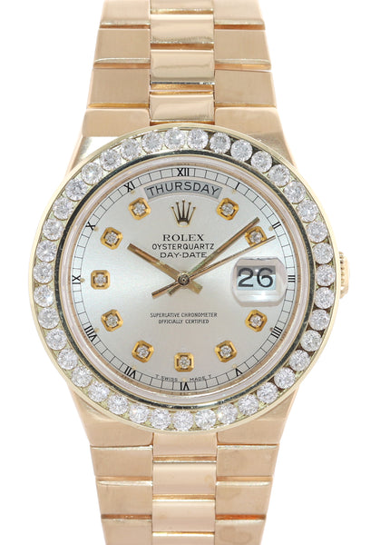 Rolex OysterQuartz Day Date President 19018 Diamond Bezel Yellow Gold