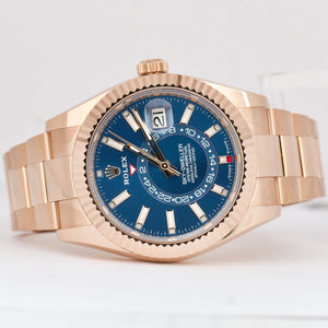 UNWORN 2023 PAPERS Rolex Sky-Dweller 18K ROSE GOLD Blue 42mm Watch 336935 B+P