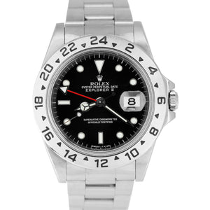 Men's 1996 Rolex Explorer II Stainless Steel Black Date GMT 40mm Watch 16570