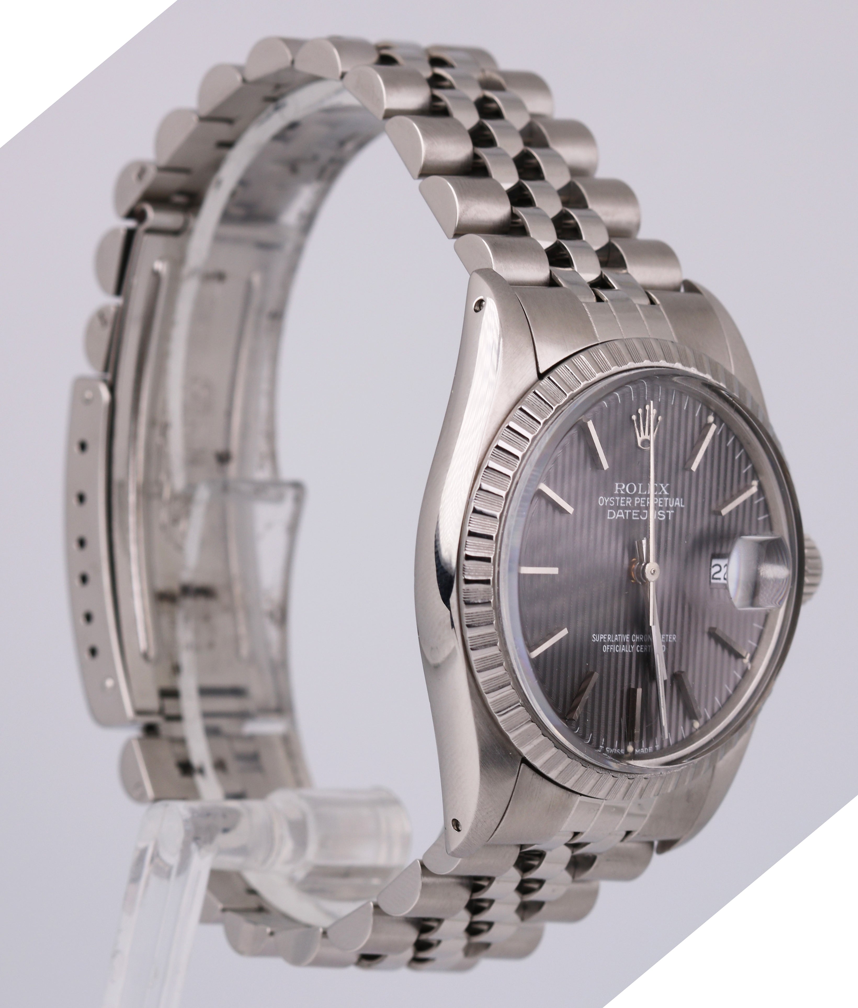 Rolex DateJust 36mm 16030 Tapestry Gray Stick Stainless Steel Jubilee Watch