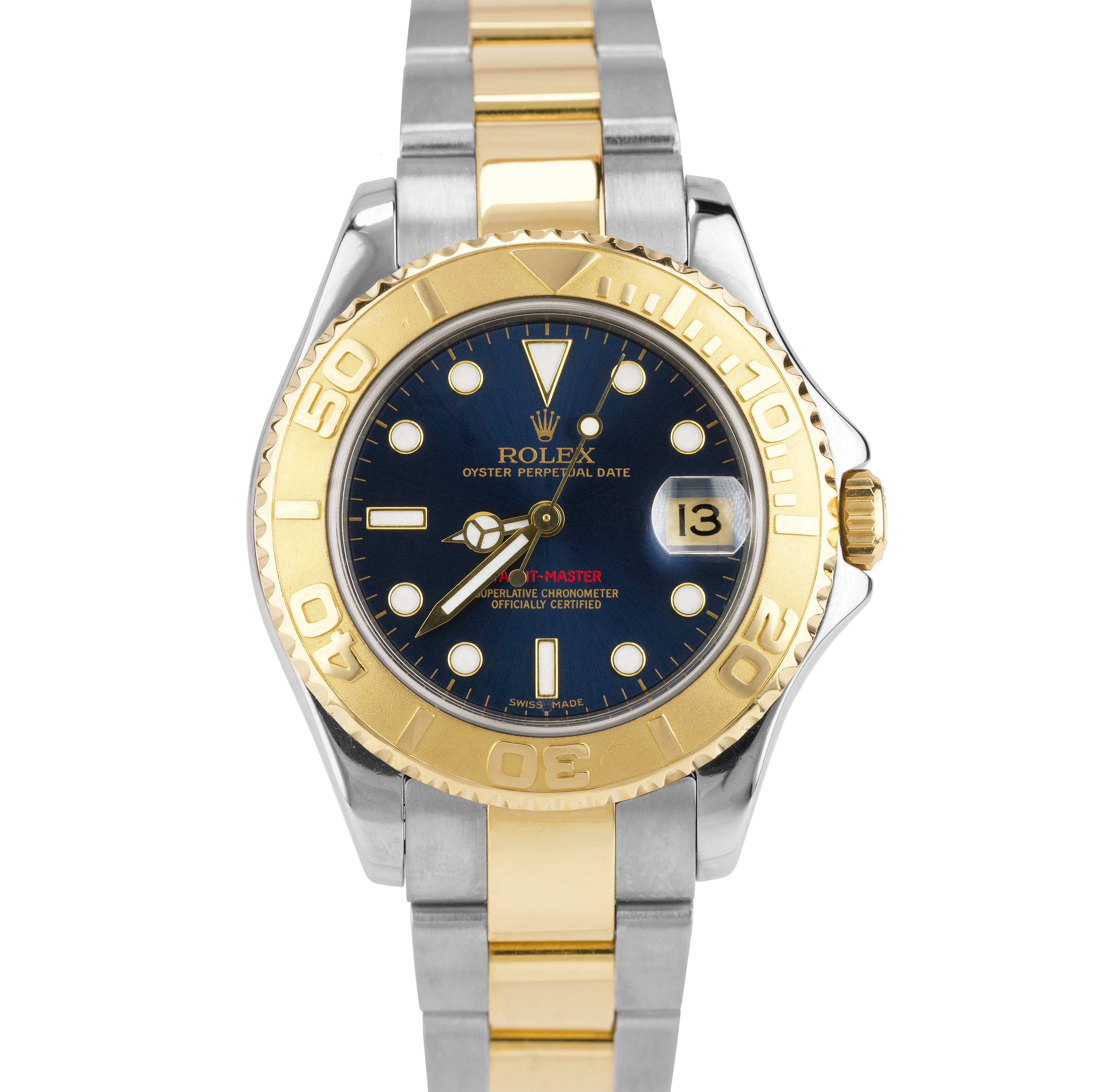 Rolex Yacht-Master 168623 35mm Two Tone Oyster 18K Yellow Gold & SS Blue Dial Watch