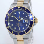 PAPERS 2003 MINT Rolex Submariner 16613 Two Tone 18k Gold Blue 40mm Watch Box