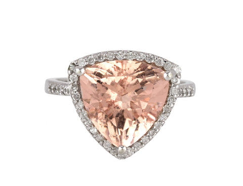 Women's 14K White Gold 13x13mm Trillion Morganite Diamond Accent Cocktail Ring