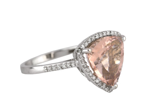Women's 14K White Gold 13x13mm Trillion Morganite Diamond Accent Cocktail Ring