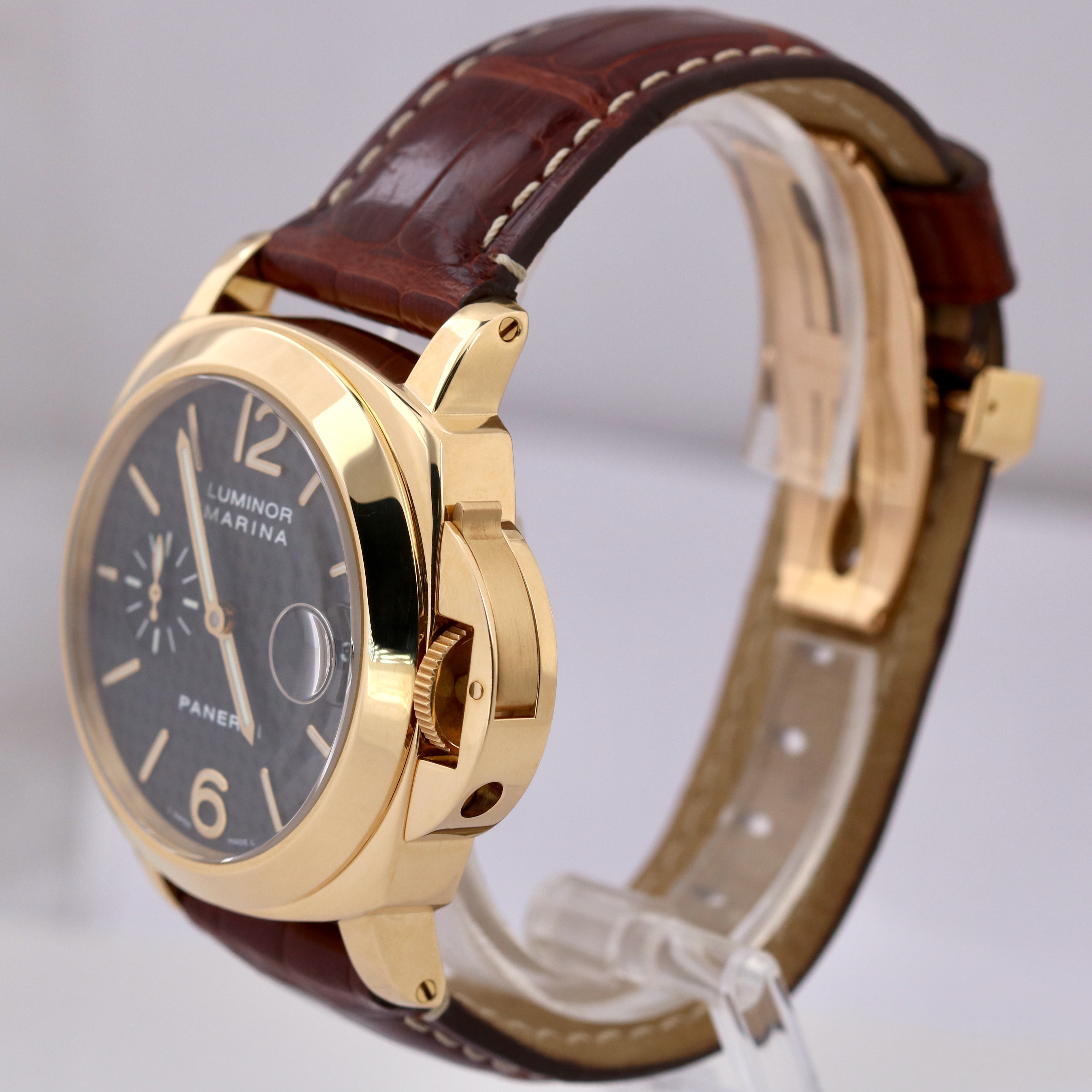 Panerai Luminor Marina PAM00140 Black 18K Yellow Gold Brown Leather 44mm PAM140