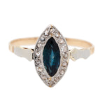Antique Victorian 0.50ct Sapphire & Diamond Marquise Ring - 14k Yellow Gold
