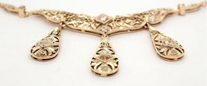 Victorian 1ctw Rose Cut Diamond Filigree Pendant 18" Necklace - 14k Yellow Gold