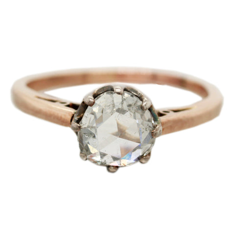 Antique Art Nouveau 1.35ct Rose Cut Diamond Engagement Ring - 14k Rose Gold