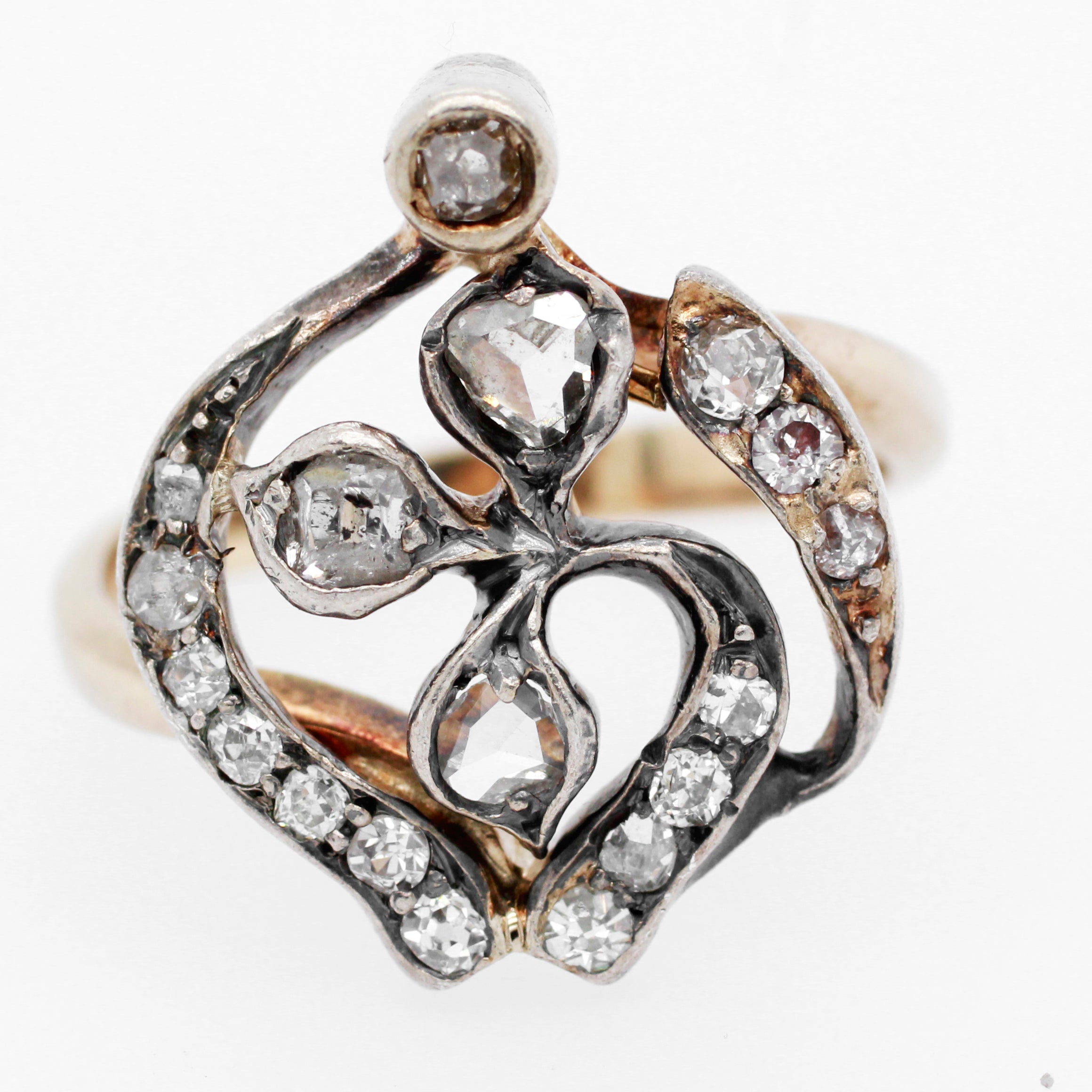 Victorian 0.75ctw Rose Cut Diamond Cocktail Ring - 14k Yellow Gold & Platinum