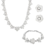 Modern 18k White Gold 27ctw Diamond Flower Necklace, Bracelet, & Earrings Set